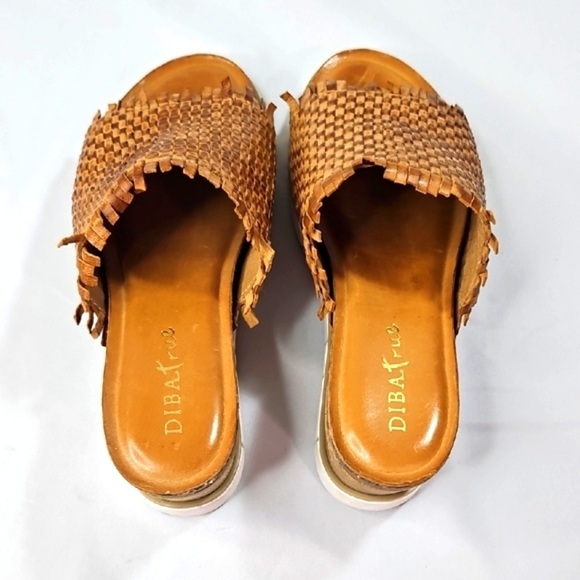 Diba Brown Woven Platform Leather Slide Sandals Size 8.5 - Picture 4 of 9